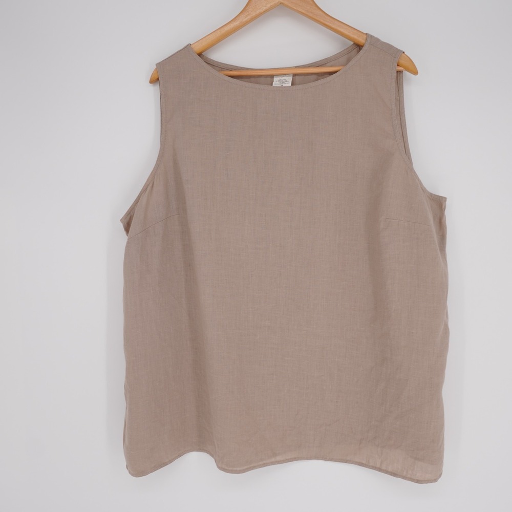 Tin Lizzie Tank Top Womens 3X Beige 100% Linen Casual Classic Minimalist Capsule